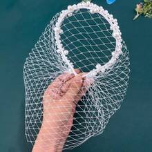 1pc White Pearl Bridal Birdcage Veil - Charming Bride Hat, Ladies Blusher Face Veil, Wedding Headband Accessory For Weddings, Proms, And Parties Fall Clothes For Women - White - View 7
