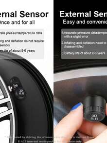 Sistema De Monitoreo Y Alarma De Presión De Neumáticos De Coche E-ace Con Pantalla De Advertencia De Temperatura Inteligente, 4 Sensores Y Carga Solar - Negro - Ver 4