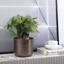 6 Inch Copper Tone Metal Plant Pot With Hammered Design, Decorative Small Succulent Planter - Handcrafted In India - Vintage Copper - View 3