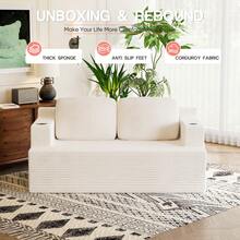 Furniwell 67" Loveseat Couch, Modern Corduroy Sofa, Comfy Cloud Couch With Wide Armrests And Dual Cup Holders For Living Rooms And Apartment - 白色 - 查看 2