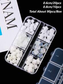 120片8mm+6mm极光山茶花玫瑰美甲装饰贴，透明/白色/黑色混合，3D立体设计，易于粘贴，适用于婚礼、假期、青春活动等场合，可用于美甲设计、珠宝制作、棺材形美甲、法式杏仁形美甲、短指甲和长指甲、椭圆形指甲、方形指甲、珠宝工艺、毕业帽设计、DIY手机壳等。美甲用品 - 彩色 - 查看 13