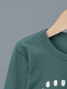 圣诞节幼儿男童保暖内衣套装，绿色圣诞树卡通印花家居服，纯棉春秋睡衣，男童长袖和长裤 - 綠色 - 查看 4