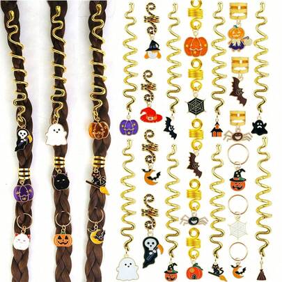 105 chiếc nhẫn trang sức tóc giả Halloween, tóc tết xoắn kiểu Châu Phi, tóc tết lò xo, tóc tết ba sợi, tóc tết rỗng, nhẫn nối tóc, tóc tết kiểu dreadlock, nhẫn trang trí Halloween