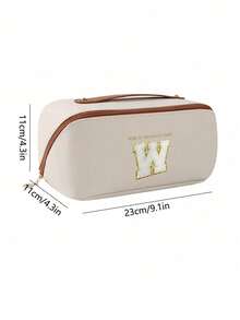 1pc High Quality PU Cosmetic Bag Travel Bag With Letters Cosmetic Storage Bag, Large Capacity Women's Handbag, Portable Travel Storage Bag, Multifunctional Waterproof Bag, Cosmetic Storage Bag, Travel Accessories, Travel Essentials, Cruise Essentials, Jewelry Storage, Lip Oil Storage, Nail Polish Storage, Valentine's Day Gifts, Bridesmaid Gifts, Birthday Gifts, Friends And Teacher Gifts, Holiday Gifts, Mother's Gifts, Women's Gifts