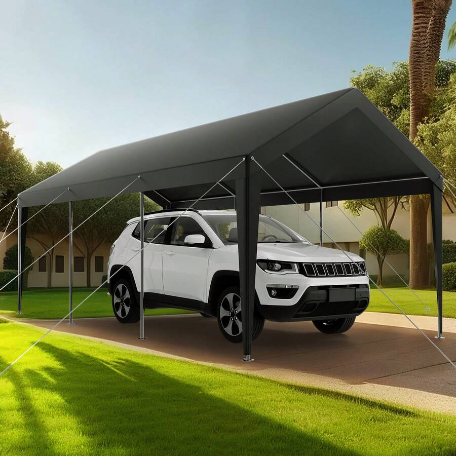 Carport, 10 X 20 FT Outdoor Car Canopy, Potable Carport, Heavy Duty Galvanized Car Shelter, UV-Resistant & Water-Resistant, All-Season Protection, Storage Shed For Car Boat Motorcycle Grey - Grey - View 1