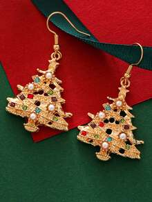 2pcs Minimalist Small Tree Earrings, Elegant Holiday Style With Pearl & Rhinestone, Unique Gift Suitable For Daily Wear, Holiday, Travel, Beach Outfit, Perfect Gift For Her, Wife Or Friend, Christmas, Valentine's Day, Mother's Day, New Year Jewelry | Graceful Accessory