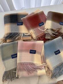 1pc Unisex New Plaid Faux Cashmere Scarf, Thick & Warm, Versatile For Daily Use For Dress - A - View 8