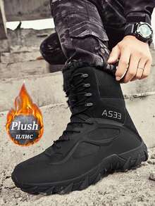 男鞋 男士户外露营靴 轻便户外男士摩托车靴 保暖毛绒毛皮冬靴 高品质品牌靴子 工作安全鞋 男士户外狩猎鞋 踝靴 - 黑色 - 查看 3