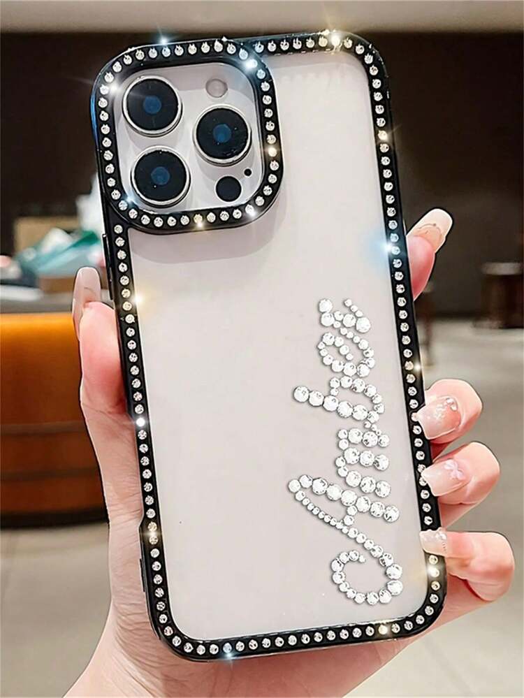 ピンクのキラキララインストーングリッターパーソナライズされた名前文字ラインストーンパターンカスタマイズされた透明iPhone 17 16 15 14 13 Pro Max対応耐衝撃保護カバー、シーズンピック、トラベルオーガナイザー春の誕生日プレゼント - マルチカラー - 見る 48
