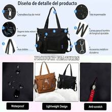 Tote Bag Mujer,Bolsas para mujer con cierre, Bolso de lona multibolsillos con cremallera,bolsa de mujer de gran capacidad adecuada para viajes compras trabajo - Negro - Ver 8