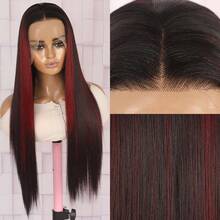 28 Inch Long Black Wine Red Pinao Color Lace Front Wig Ombre Color Fancy Wigs Long Silky Straight Lace Front Wig Glueless Heat Resistant Fiber Hair Replacement Wig For Women Cosplay Halloween Party & Daily Use - 間色 - 查看 2