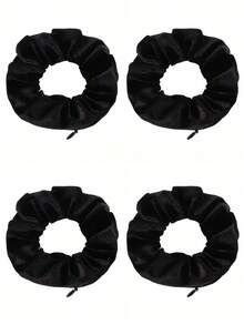 Velvet Hair Scrunchie With Hidden Zipper Pocket, Secret Compartment Elastic Hair Tie For Keys & Cash, Ponytail Holder Accessory - Black - View 21
