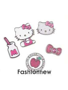 5/10 Peças Decoração de Orifício Resinada Eletrolítica Fofa da Hello Kitty da Sanrio, Decoração de Sapato Removível DIY Adequada para Chinelos, Sandálias, Calçados de Praia, Bolsas de Praia, Decoração Personalizada de Moda, Presente de Férias Perfeito