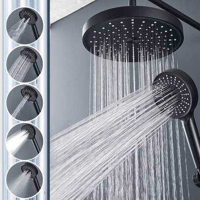 一套高压硅胶花洒头，带可调节喷淋模式，通用4英寸接头，家用浴室雨淋式花洒套装，浴室配件，浴室工具