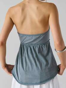 Women Y2k Tube Top Button Sleeveless Backless Strapless Bandeau Cute Aesthetic Summer Going Out Club Party Tank Tops - 灰色 - 查看 4