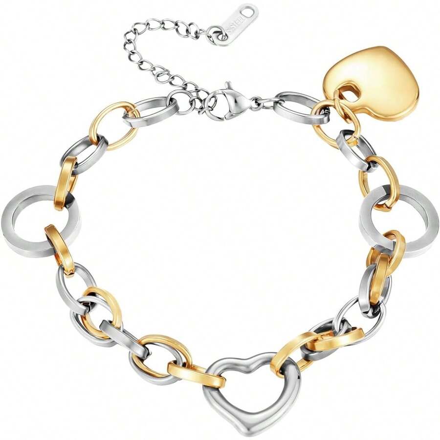 Charm Bracelet For Women Teen Girls, Verse Bracelet Stainless Steel 18K Gold Plated Bracelet Love Pendant Link Chain OT Clasp, Birthday Christmas Jewelry Gift For Mother Her - 6 銀吊墜 - 查看 1
