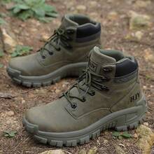 5.AA Men's Desert Jungle Hiking Boots, Zipper Tactical Boots, Lightweight Non-Slip High Top Boots For Mountaineering Hunting Exploration - Army Green - View 2