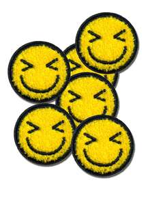 6pcs Happy Face Round Shaggy Chenille Patches, Cartoon Cute Style DIY Decoration For Clothes, Bags, Shoes, Hats - Multicolor - View 9