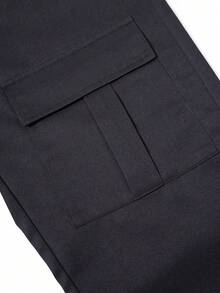 男童及青少年黑色休闲工装裤，时尚多口袋长裤，适合春夏穿着 - 黑色 - 查看 4