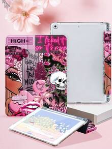 粉色骷髅图案拼接风格平板电脑保护套，兼容 iPad 9.7/10.2/10.5/10.9/12.9/Pro 11（第十代）、Galaxy Tab S6 Lite 10.4 英寸、Kindle Paperwhite（第十二代，2024 年发布）、Kindle（第十一代，2022 年发布），柔软防震保护，智能支架/自动唤醒/睡眠功能 - 彩色 - 查看 4