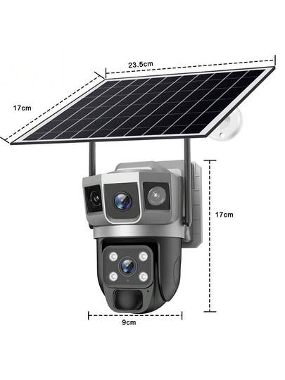 SWVW V380 Pro 12MP WiFi 10X Zoom Solar Camera 6K Dual Lens Three Screen Outdoor IP Security PIR Human Detection CCTV PTZ Cam V380PRO,2.4GWIFIOutdoor Indoor Home Cameras, Wireless WIFI Ring ,None Surveillance Pet view 2
