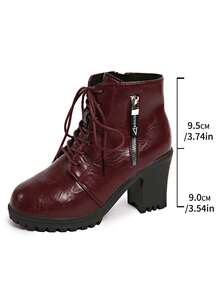 2025 New Women's Boots High Heel Thick Sole Waterproof Platform Ankle Boots, Chunky Heel, British Style, Wine Red, Autumn/Winter