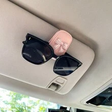 Car Sunglasses Holder, Magnetic Leather Sunglasses Clip, Car Visor Glasses Hook, Car Interior Visor Accessories,Bow Glasses Holder