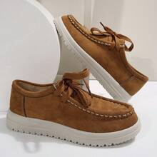 Retro Suede Thick Sole Lace-Up Women Casual Shoes, Lightweight Shock-Absorbing Fashionable For Daily Wear - 棕色 - 查看 4
