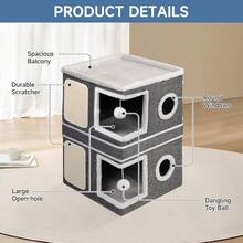 2Storey Cat House For Indoor Cats Separate Into 2 Large Cat Bed Cave With Hideaway Condos Scratch Pads Hanging Balls Foldable Indoor Cat House Hold Up To 30LBS Cat Cube For Multiple Cats Kitten - 灰色 - 查看 4