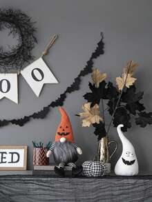 8.3x4.7x23.5" Fabric Sitting Gnome With Orange Knit Hat, For Halloween Decor