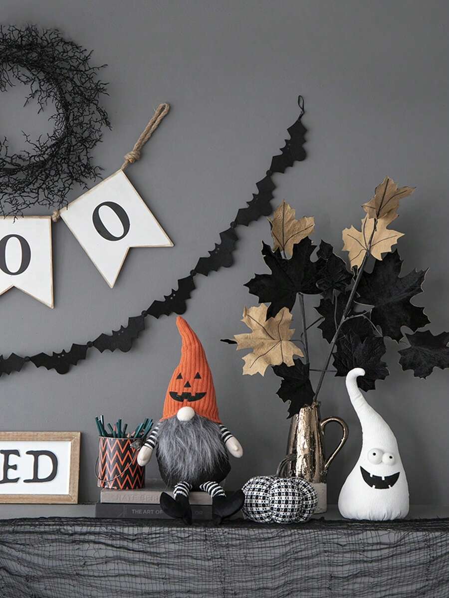 8.3x4.7x23.5" Fabric Sitting Gnome With Orange Knit Hat, For Halloween Decor