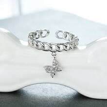 Một Retro Vàng Hai lớp V Thiết kế Thanh lịch Buổi tiệc Nhẫn Với Trắng Khối Zirconia  Đối với phụ nữ - mở vòng đơn - Xem 9