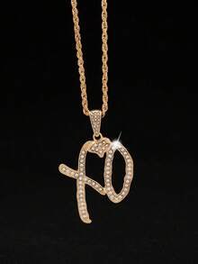 Simple And Delicate Xo Cubic Zirconia Inlaid Iron Chain Necklace, For Both Men And Women