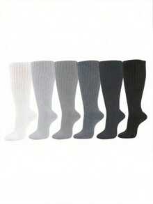 6 Pairs Women's Assorted Color Slouch Crew Socks, Slouchy Socks, Fashionable & Versatile For Daily Wear, Soft & Comfortable, Moisture-Wicking, Back To School, Fall