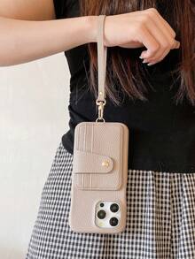 1pc Minimalist Stylish Litchi Texture PU Leather Lanyard Phone Case Wallet Compatible With IPhone 17 Air 16 16E 15 14 Plus 13 12 11 Pro Max, Pixel 10 9 Pro XL 8 7 6 9A 8A 7A 6A, Galaxy A15 A16 A25 A36 A56 A73 A06 A03 A03S A04S A81 A12 A13 A14 A22 A23 A24 A32 A52 A71 4G A34 A42 A53 A54 5G A21 A21S 2020 Note 20 10 Lite S20 S21 FE S22 S23 S24 S25 Plus Ultra, Faux Leather Protective Cover - Gray+028 - View 11