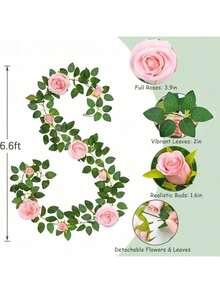 1pc 3 Meters Flower Garland String Lights, 2m Pink Flower Wreath Artificial Rose Garland For Wedding Arch Party Wall Garden Room Decor - Multicolor - View 4