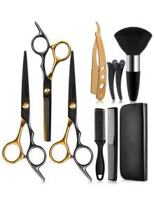 Set de 10 piezas de cortadora de pelo profesional - Kit de herramientas premium para barbería que incluye cortadoras, recortadoras, peine básico, cepillo de limpieza, suministros para salón de belleza y estilismo - Multicolor - Ver 10