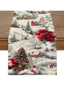 1pc, Christmas Themed Tablecloth,Polyester Christmas Decoration, Holiday Party Home Kitchen Dining Room Decoration, Elf Winter Christmas Tablecloth - Multicolor - View 7