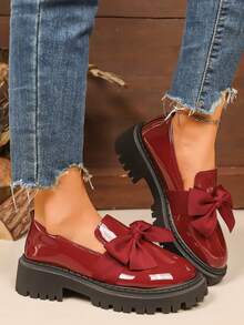 Bowknot Preppy Style Lace-Up Casual Sneakers For Women, Thick Sole Non-Slip Countryside Vacation Outdoor Dance Running Hiking Shoes, Solid Color Preppy College Street Casual Sports Shoes, Running Fitness Student Flat Shoes, Beach Wedding Party Office Home Gym Outdoor All Season Comfortable Breathable Low Price Smooth Fabric Nurse Shoes Sole Loafers Red Flats