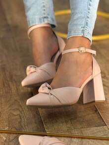 Pump Heel Sandal With Buckle Closure, Pointed Toe, 8 Cm - Màu Hồng baby - Xem 5