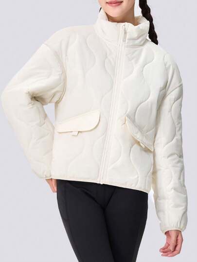 CAMEL CROWN Jaqueta Esportiva de Algodão Feminina, Jaqueta Curta de Inverno com Gola Reta, Leve, à Prova de Vento e Quente