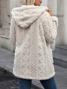 Abrigo con capucha de unicolor, de botones delanteros y bolsillo, para uso diario en invierno - color albaricoque - Ver 2