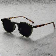 1 Pair, Retro Oval Fashion Glasses With Tortoiseshell Frame And Black Lenses - Fashionable Round Glasses For Men And Women, Perfect Gift For Thanksgiving And New Year, Glasses Accessories - 綠色 - 查看 6