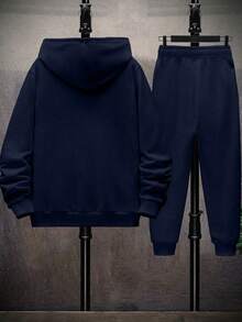 2pcs/Set Boys & Teens Contrast Color Print Hoodie Sweatshirt And Contrast Color Casual Sports Jogger Pants Set, Suitable For Spring, Autumn, Winter, Outdoor Play