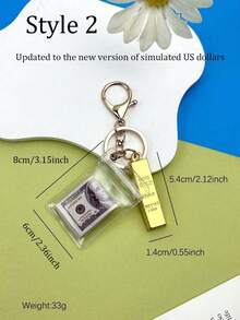 1 件创意仿金条和美元钞票钥匙扣、包包挂件、汽车钥匙扣，适合作为送给最好的朋友、情侣的礼物、汽车钥匙圈配件、派对礼物万圣节配饰教师节 - 彩色 - 查看 15