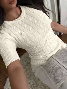 春夏自由式白色、黑色、卡其色毛衣，时尚简约商务休闲通勤优雅度假高端百搭修身可爱上衣，复古韩风 - 杏色 - 查看 3