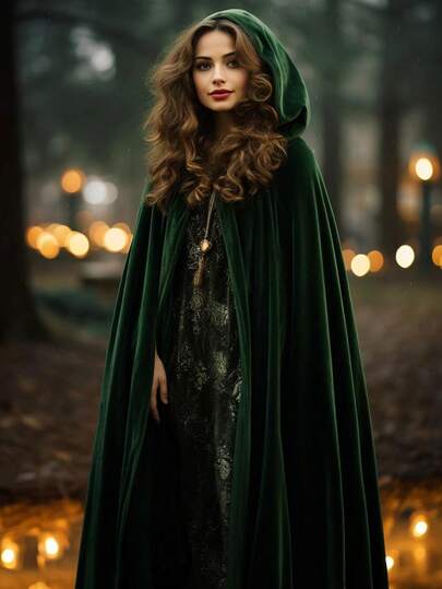 1 st unisex festkappa med huva och sammetstyg, perfekt för olika festivaler, Halloween-cosplaydräkter, djävuls-, vampyr-, utklädnings-, festival-kostymrekvisita, julkostymer. (Färgen och materialet på repet på kappan är slumpmässigt)