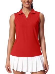 Women's Sleeveless Golf Shirts UPF 50+ Quickly Dry Tennis Polo Lightweight Sports Athletic Tank Tops - 紅色 - 查看 3