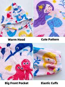 1pc High Permeability Printed Thickened Flannel Single Layer Hooded Sweatshirt, Video Game Controller & Space Pattern Wearable Blanket, Warm And Windproof Fleece Robe For Boys, Autumn/Winter - Multicolor - View 5