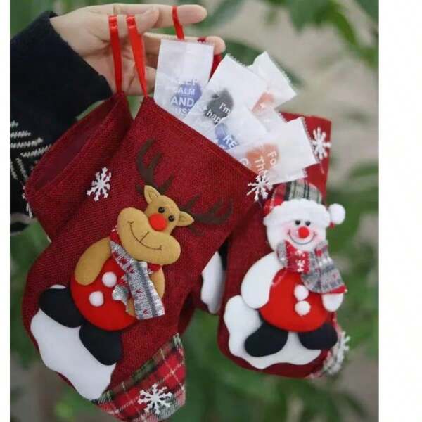 4pcs Christmas Socks, Christmas Burlap Material Stockings, Christmas Tree Hanging Decor, Christmas Candy Bags, Christmas Gift Bags, Great Christmas Party Decorations Home Decor Christmas Decorations Room Decor Winter Christmas Decorations Home Christmas Gifts Christmas Decor